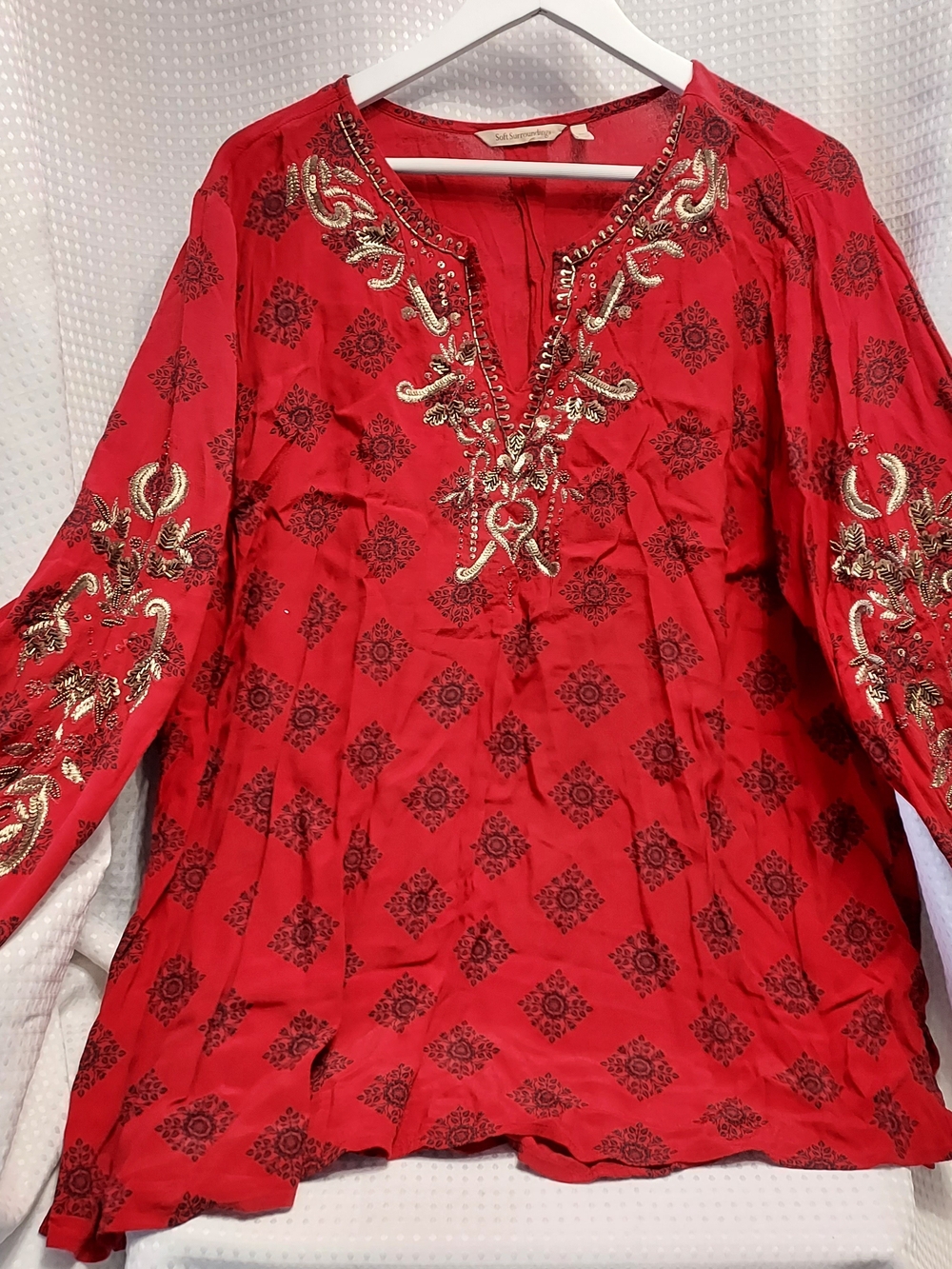 Soft Surroundings Red Tunic with Gold Embroidery